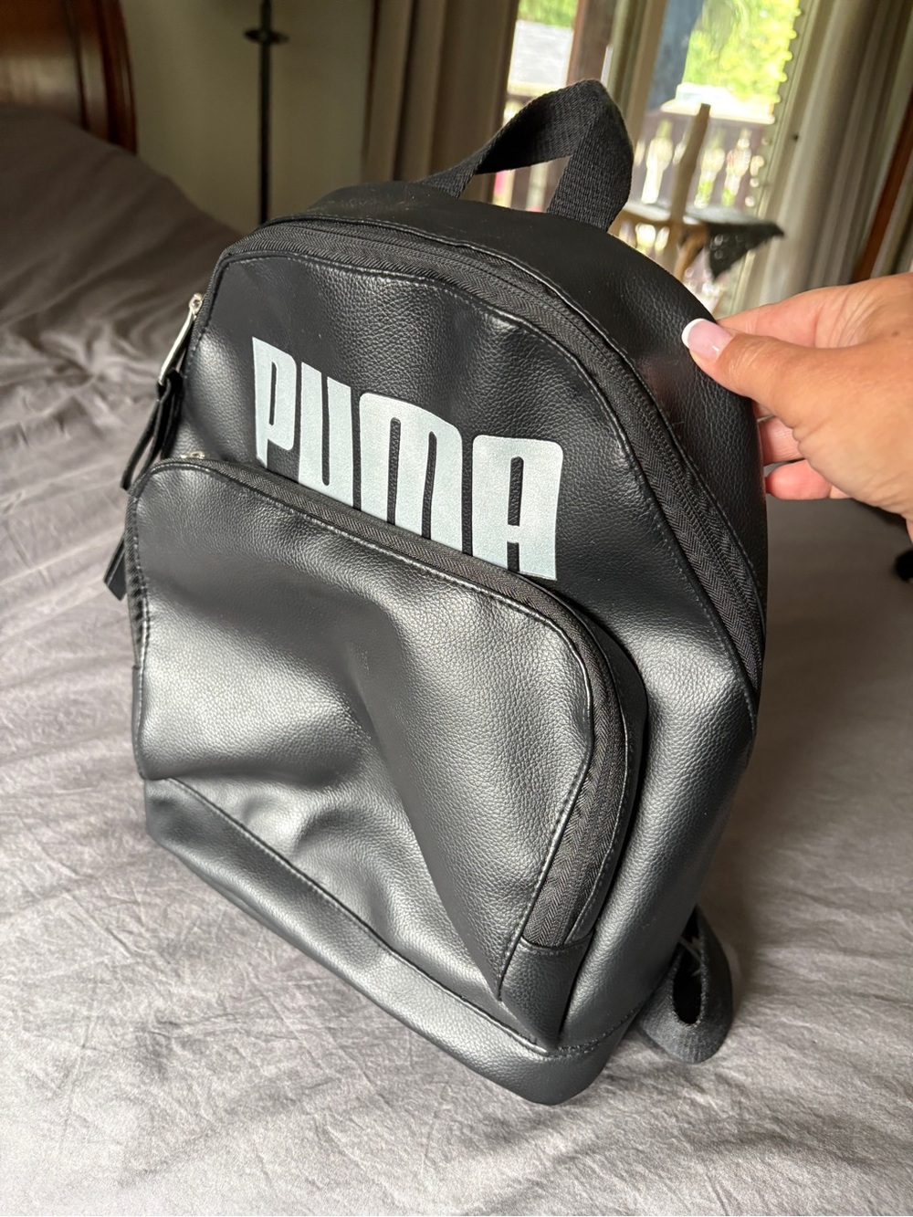 Puma Black Mini Faux-Leather Backpack with Silver Logo